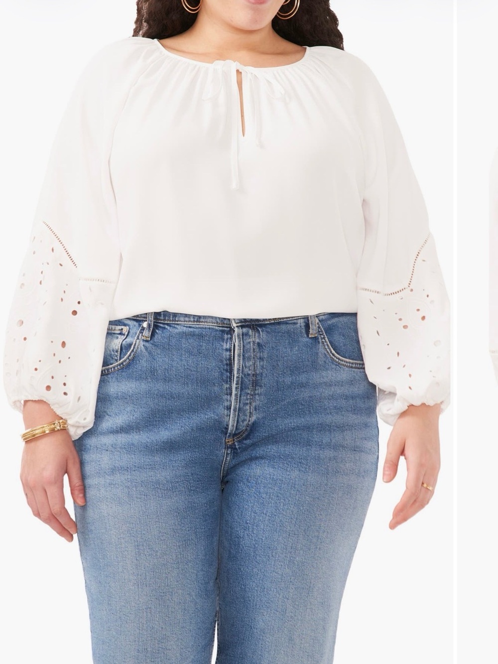 Vince Camuto White Eyelet Balloon-Sleeve Peasant Blouse Plus Size 3X
